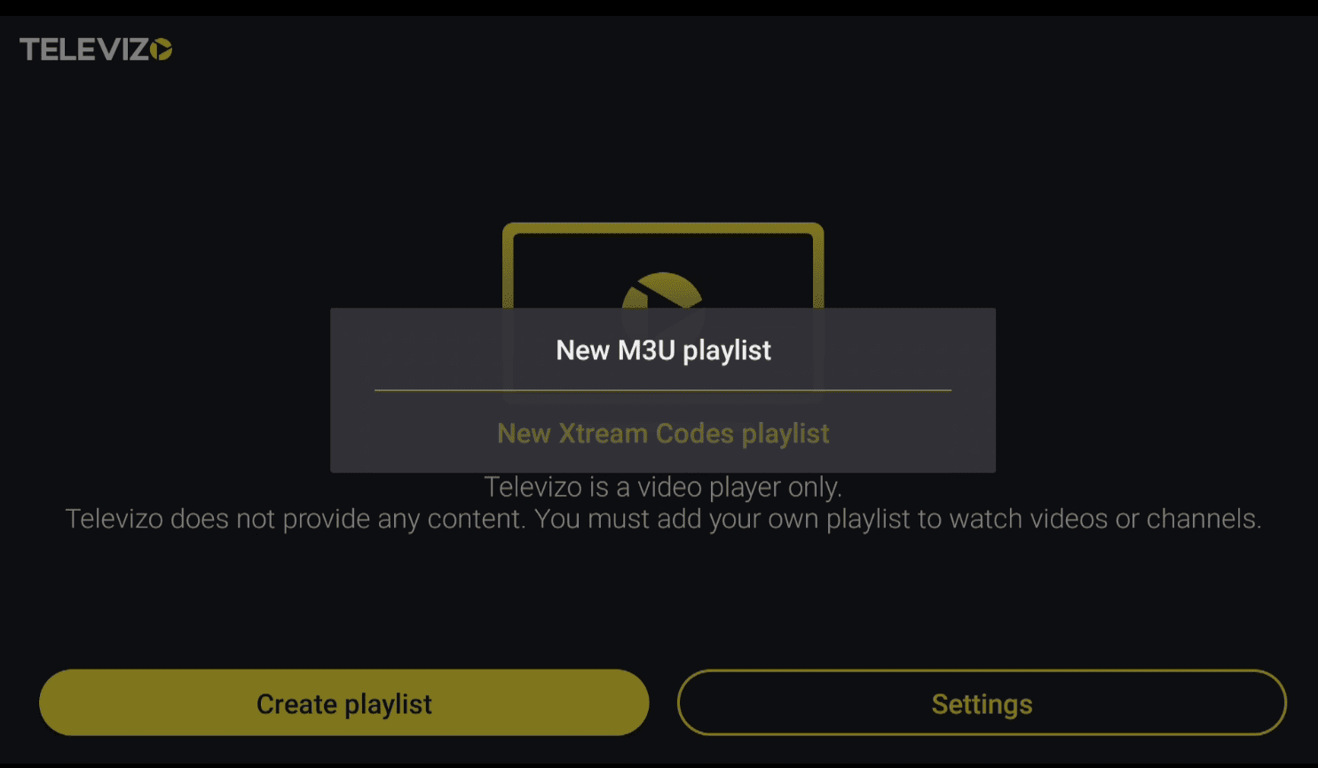 Televizo IPTV Create Playlist ja Xtream Codes