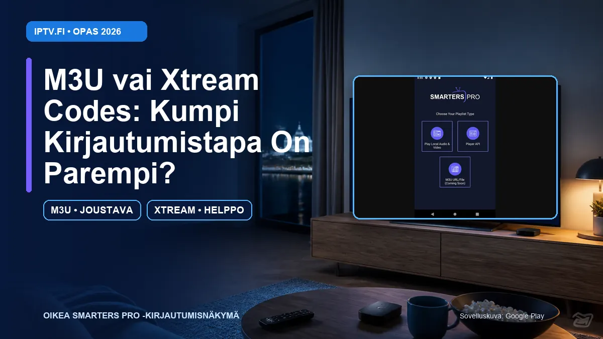 M3U vai Xtream Codes – oikea Smarters Pro -kirjautumisnäkymä televisiossa